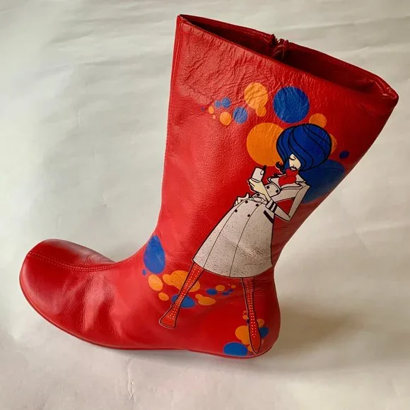 Rare - Rizzo Boots - Red GoGo Mod Girl on Cellphone - EU41 - Picture 1 of 16